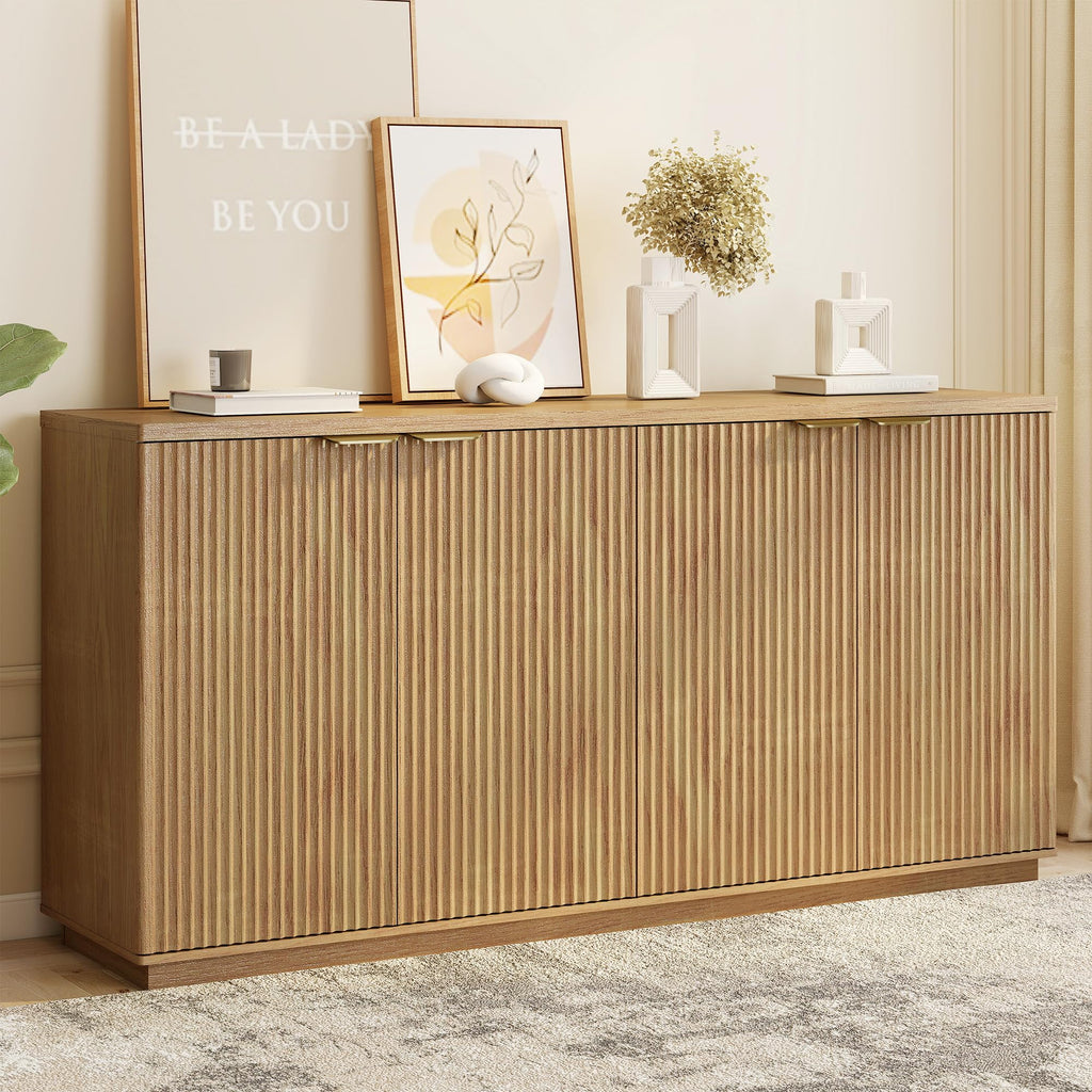 Natural Oak Fluted Wooden Sideboard Cabinet with 4 Doors G8843