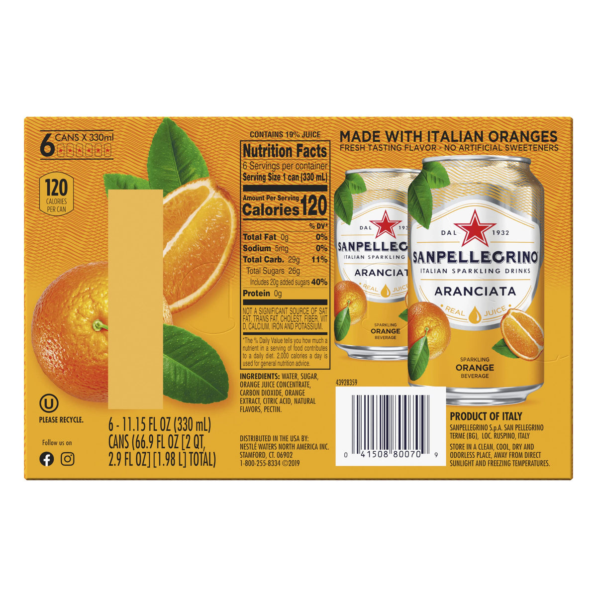 Orange Italian Sparkling Drinks, 11.15 Fl Oz Cans, 6 Pack G59904