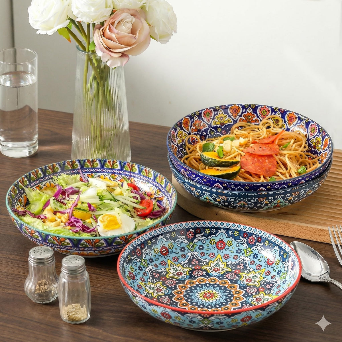 Pasta Bowls Set of 4, 42 oz Ceramic Serving Bowls W165397